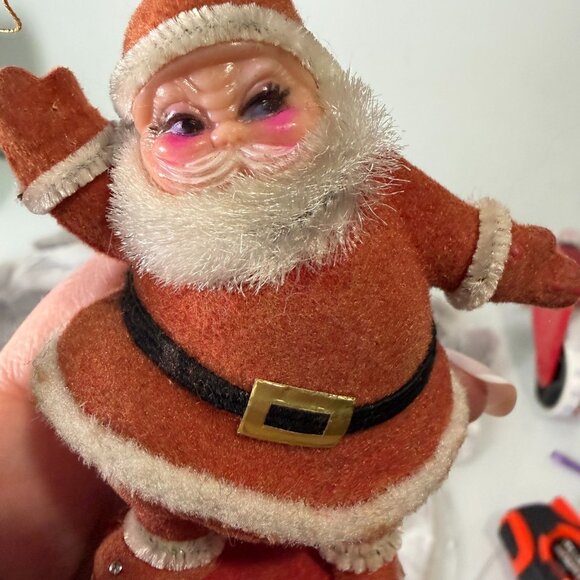 VTG Mr. Christmas Santa Claus Flocked Dancing on Drum Ornament 1972 - Picture 3 of 16